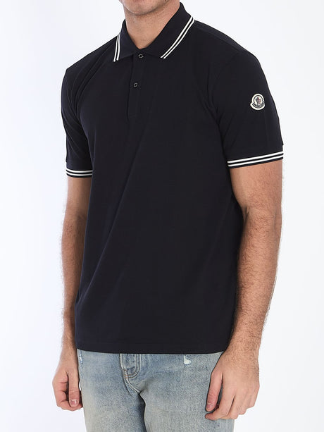 MONCLER Striped Trim Polo Shirt - Size L