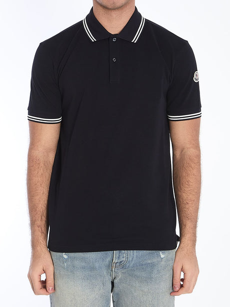 MONCLER Striped Trim Polo Shirt - Size L