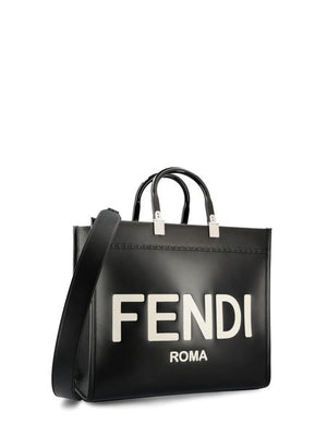 FENDI White Rice Calf Leather Medium Sunshine Tote for Women