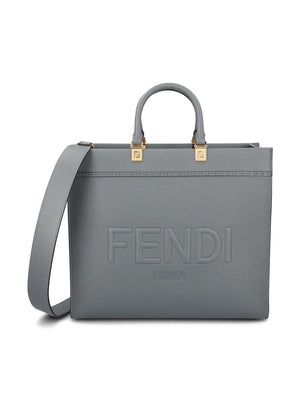 FENDI Navy Pebbled Calfskin Medium Tote with Gold-Tone Hardware and Suede Lining