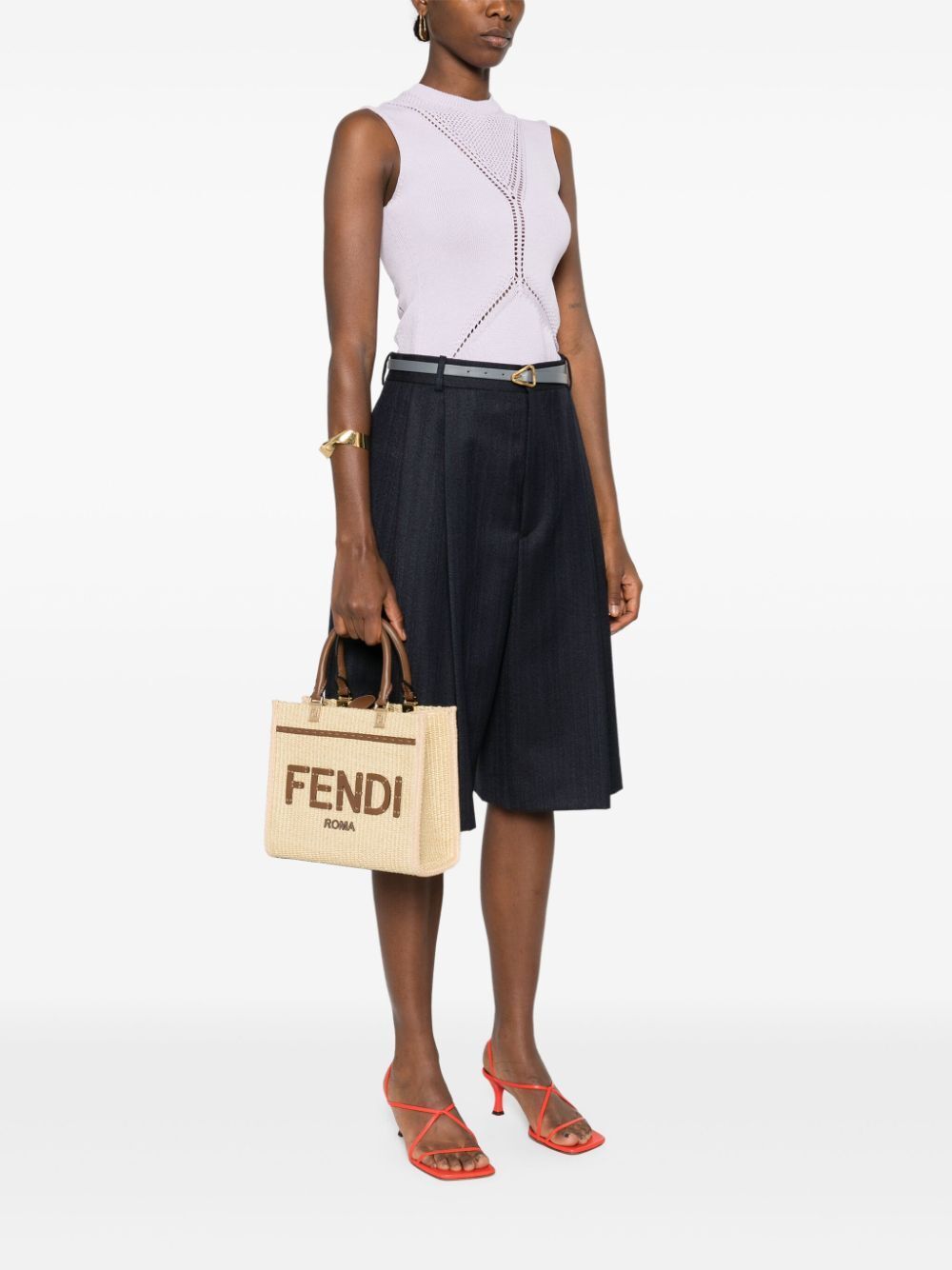 FENDI Sunshine Small Raffia Tote