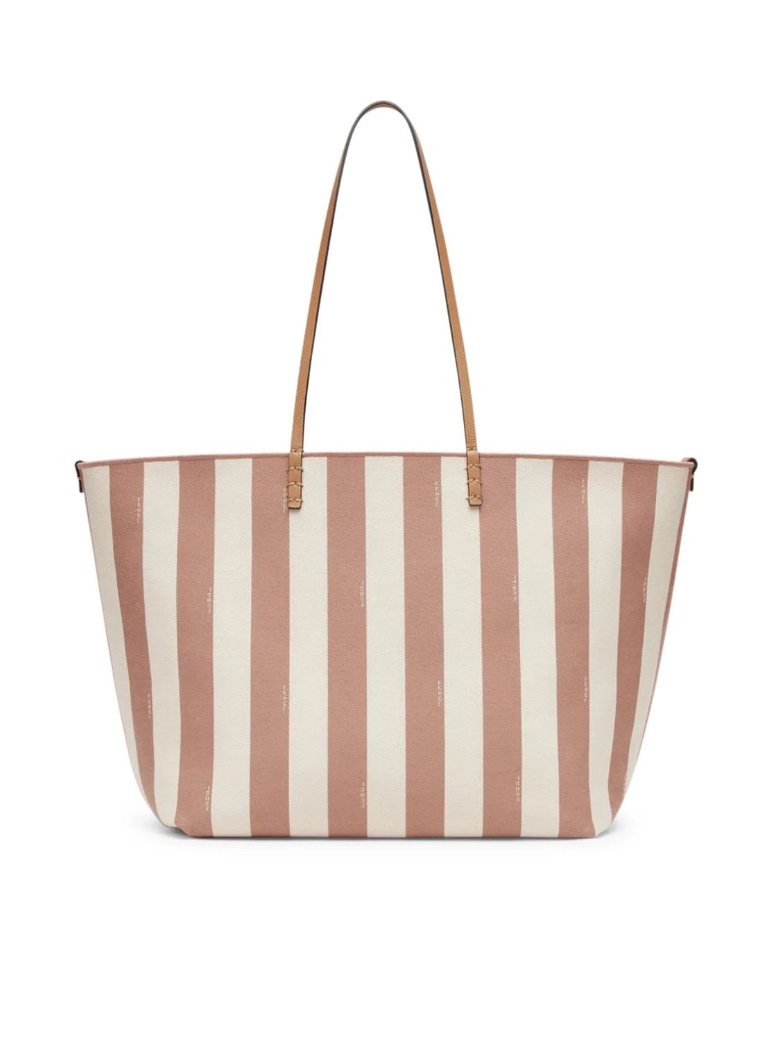 FENDI Tan Striped Reversible Large Tote with Leather Details and Gold-Tone Accents