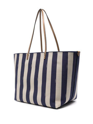 FENDI Reversible Roll Large Shopper in Blue Striped Fabric