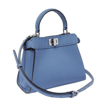 FENDI Navy Blue Violet Mini Leather Handbag with Adjustable Strap and Palladium Hardware for Women, SS24