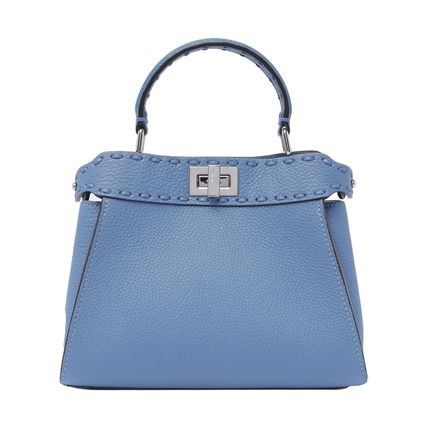 FENDI Light Blue Grained Leather Mini Handbag with Tone-on-Tone Stitching and Palladium Hardware