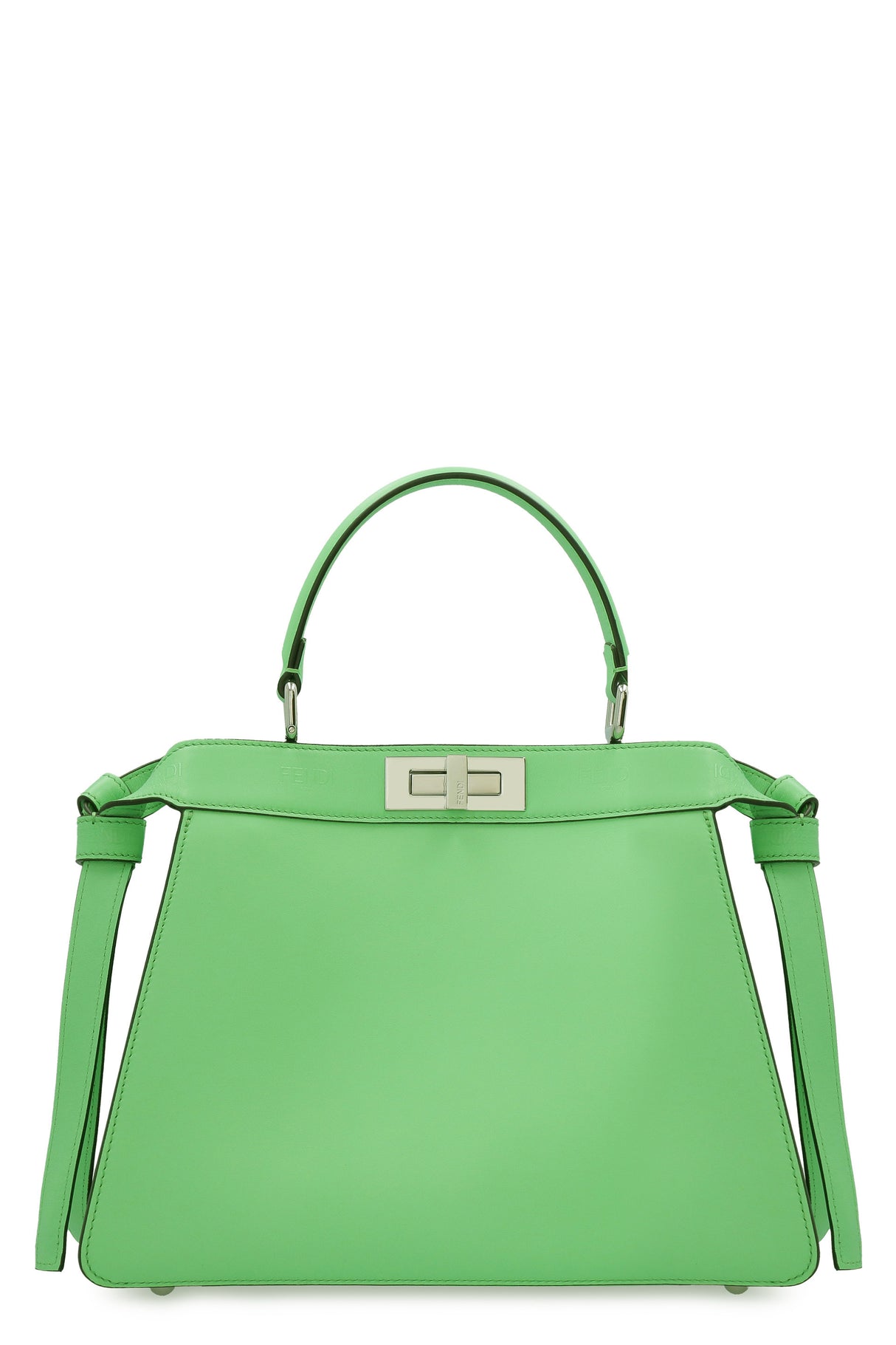 FENDI Green Leather Handbag with Metal Double Turn Lock and Removable Shoulder Strap