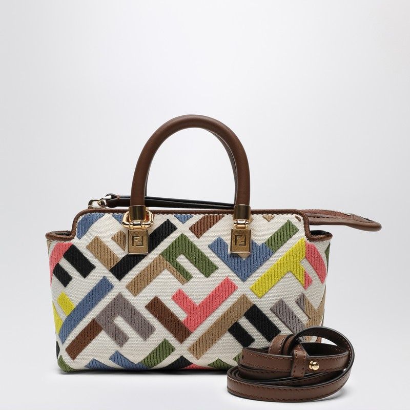 FENDI Mini Multicolored Embroidered Canvas Bowling Bag with Leather Accents and Gold-Tone Hardware