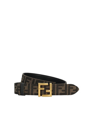 FENDI Reversible Leather and Fabric Belt - 4x4 cm Buckle