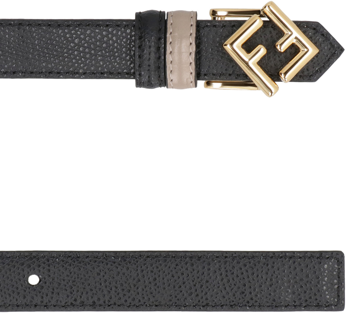 FENDI Reversible Black Leather Belt with Diamond Buckle for Women