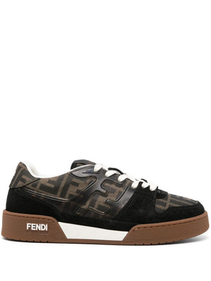 FENDI brown canvas sneakers for women with suede, monogram pattern, and branded details