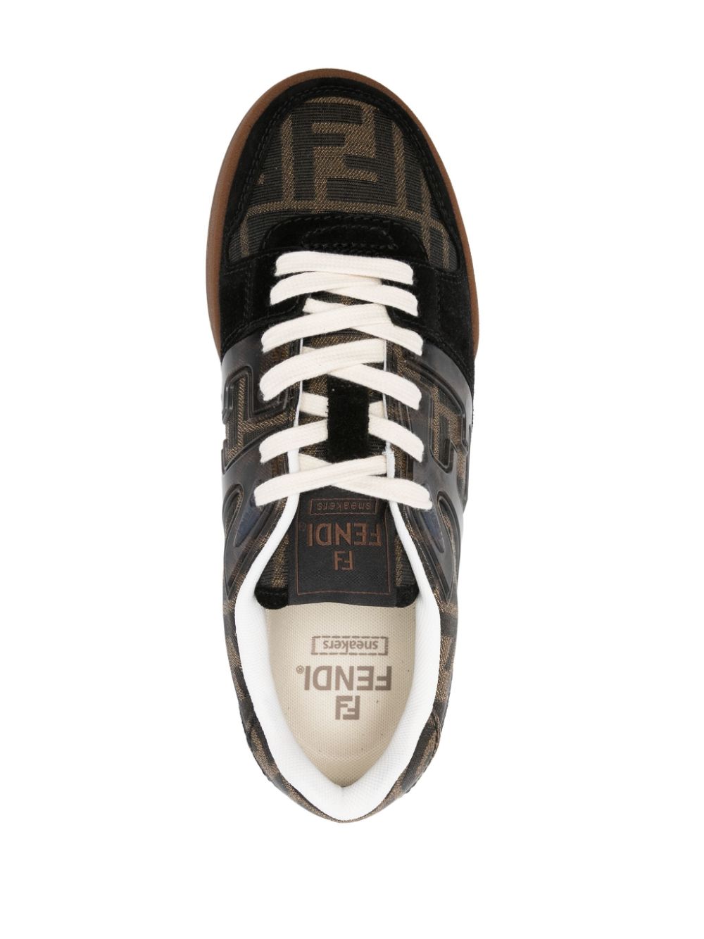 FENDI brown canvas sneakers for women with suede, monogram pattern, and branded details