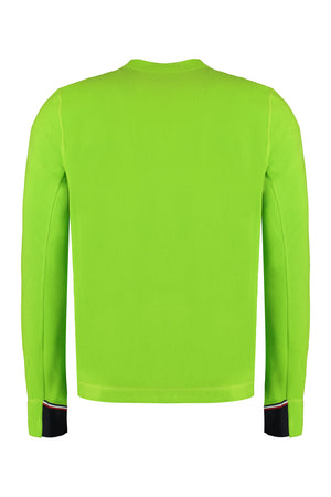 MONCLER GRENOBLE Men's Green Fleece Sweatshirt with Contrasting Color Logo and Thumbhole Cuff