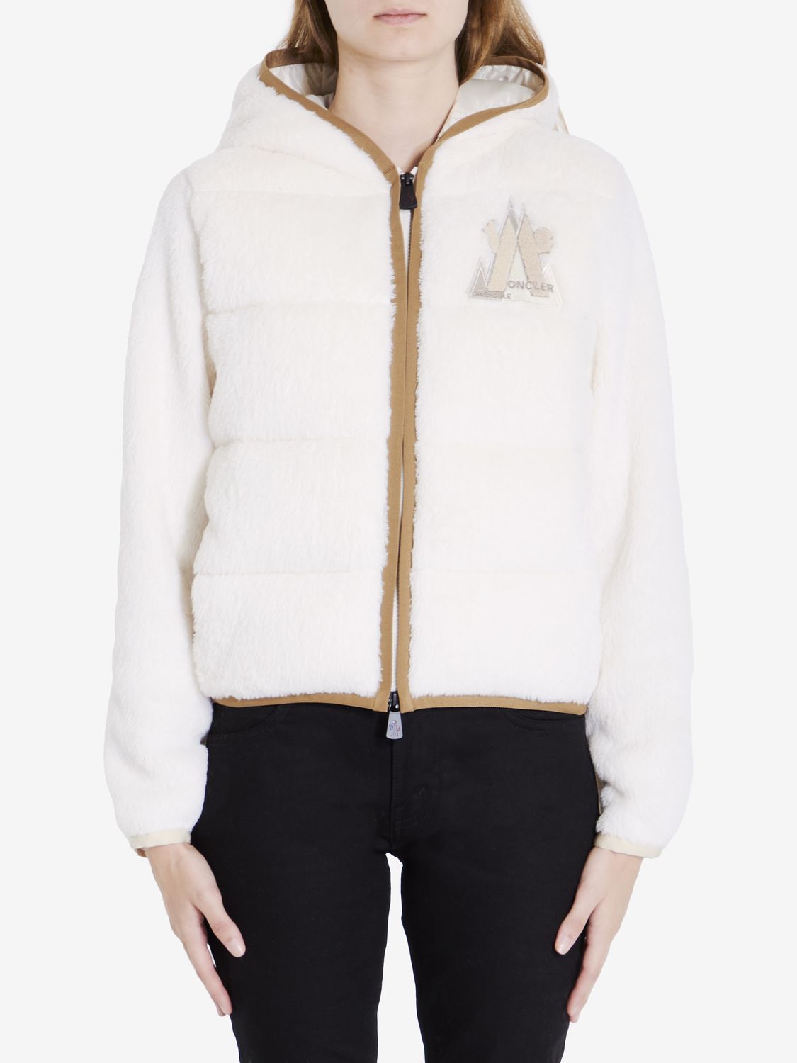 MONCLER GRENOBLE Luxury Cream Teddy Hoodie with Beige Accents