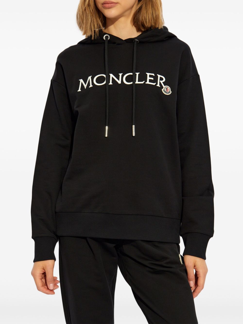 MONCLER Chic Black Cotton Hoodie with Embroidered Logo