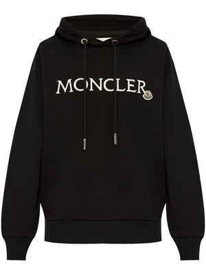 MONCLER Chic Black Cotton Hoodie with Embroidered Logo