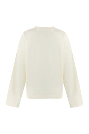 MONCLER Women's White Cotton Sweatshirt with Logo Detail and Ribbed Edges