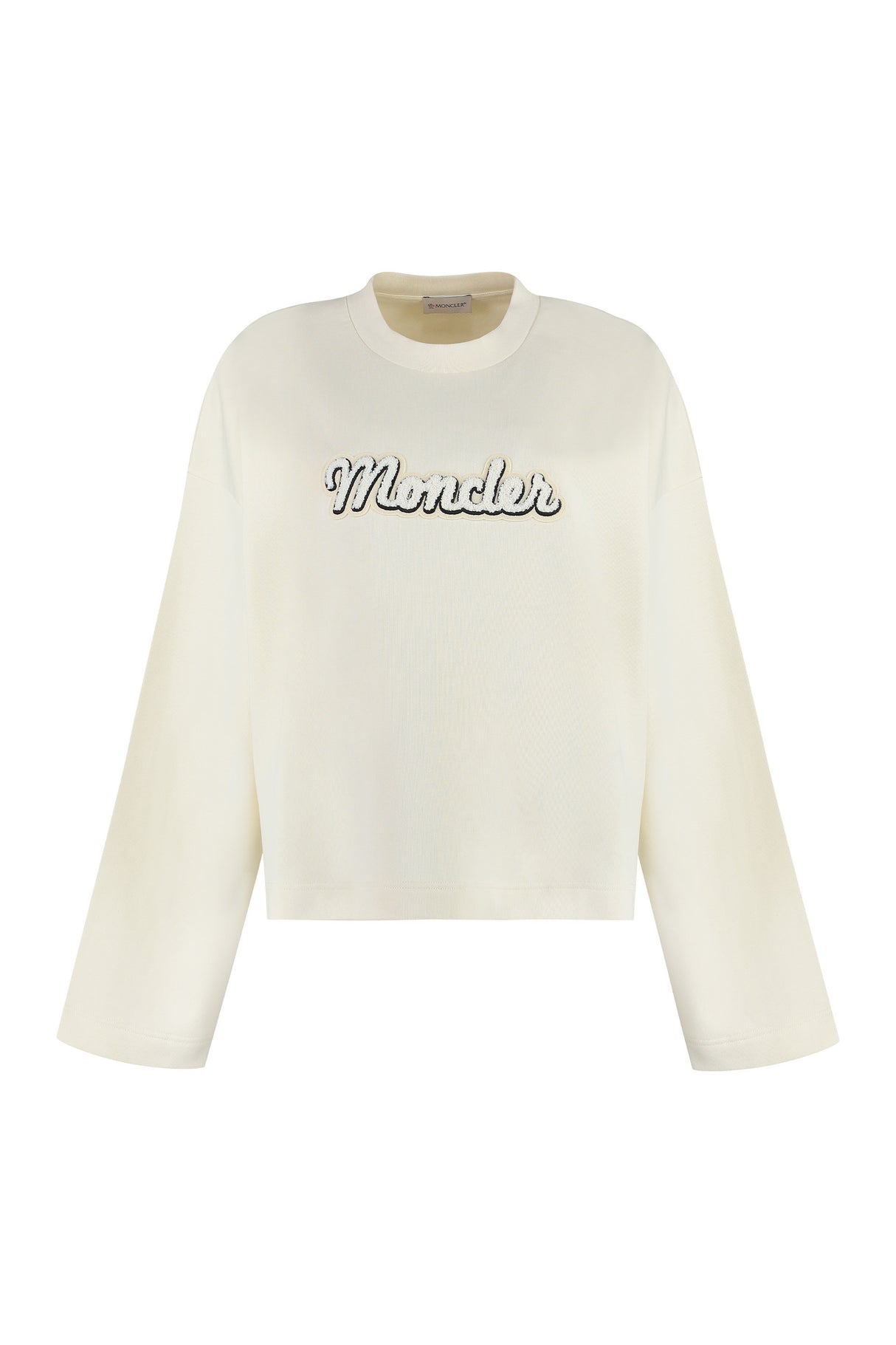 MONCLER Women's White Cotton Sweatshirt with Logo Detail and Ribbed Edges
