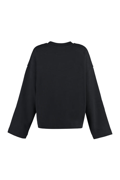 MONCLER Black Cotton Crew-Neck Sweatshirt for Women with Ribbed Neckline