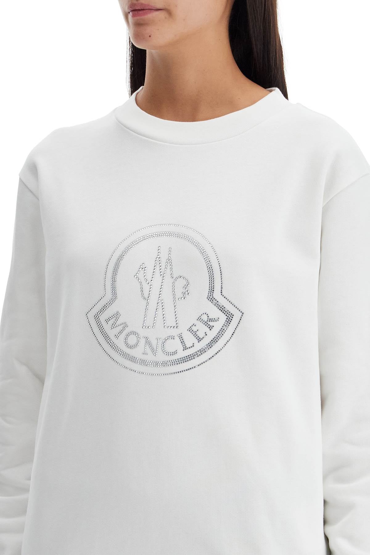 MONCLER Rhinestone Logo Crew Neck Sweatshirt - Relaxed Fit XS