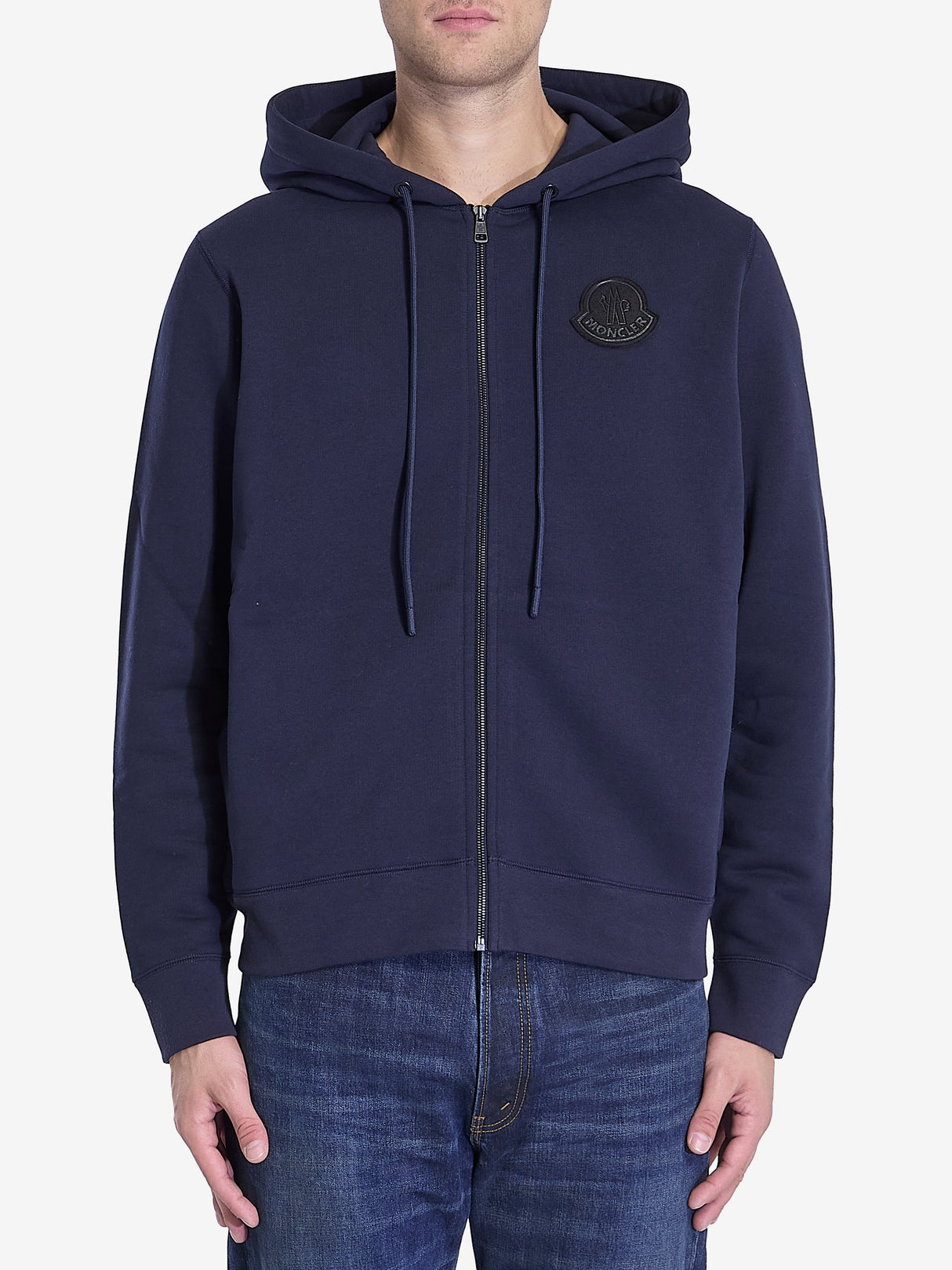 MONCLER Men's Cotton Zip-Up Hoodie with Drawstring Hood - Regular Fit