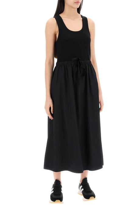 MONCLER Two-Tone Midi Dress with Ribbed T-Shirt Bodice and Flared Poplin Skirt