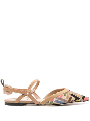 FENDI Chic Mesh Pointed Toe Slingback Flats