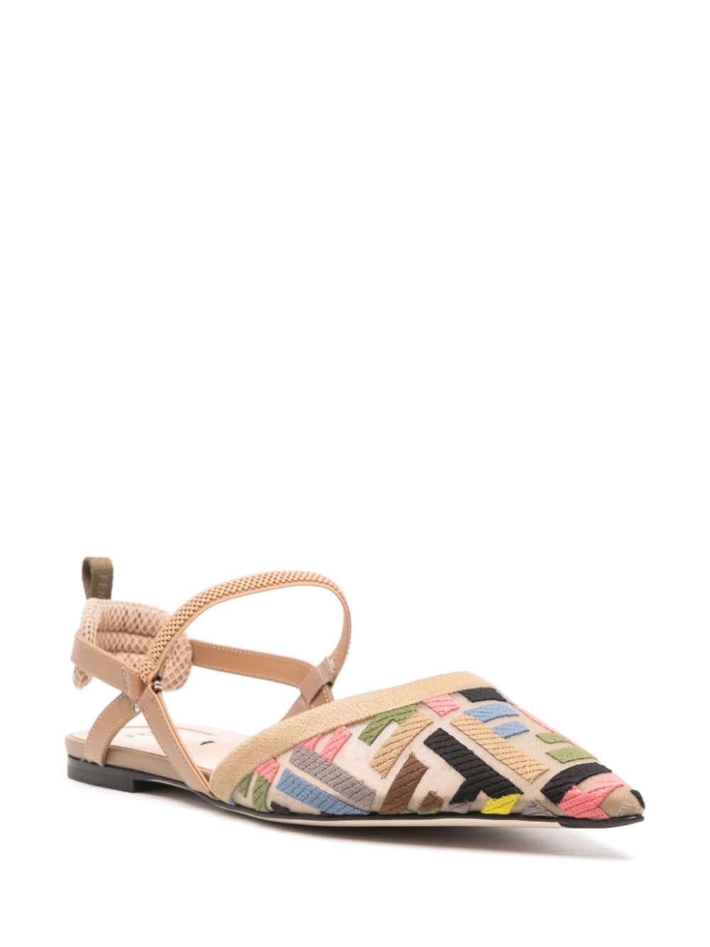 FENDI Chic Mesh Pointed Toe Slingback Flats