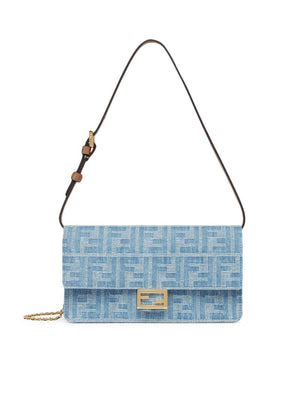 FENDI Blue Denim Wallet on Chain for Women - SS24 Collection