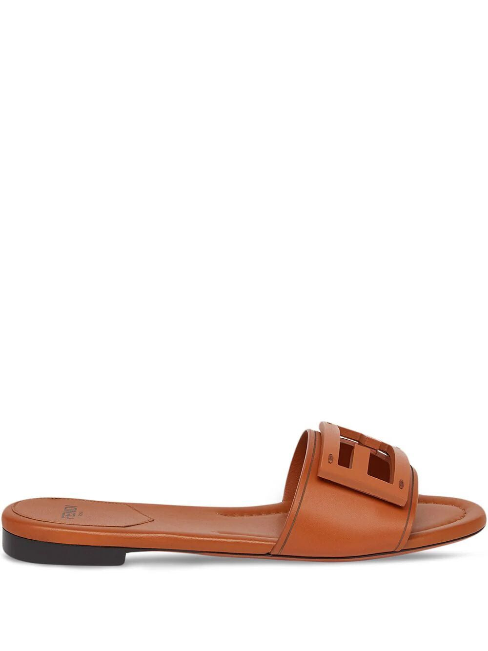 FENDI Logo Patch Calf Leather Slide Sandals