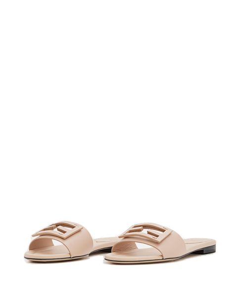 FENDI Logo Patch Calf Leather Slide Sandals