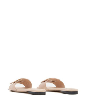 FENDI Logo Patch Calf Leather Slide Sandals