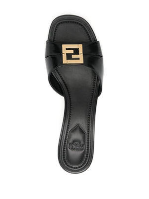 FENDI Stylish Black Leather FF Motif Sandals for Women
