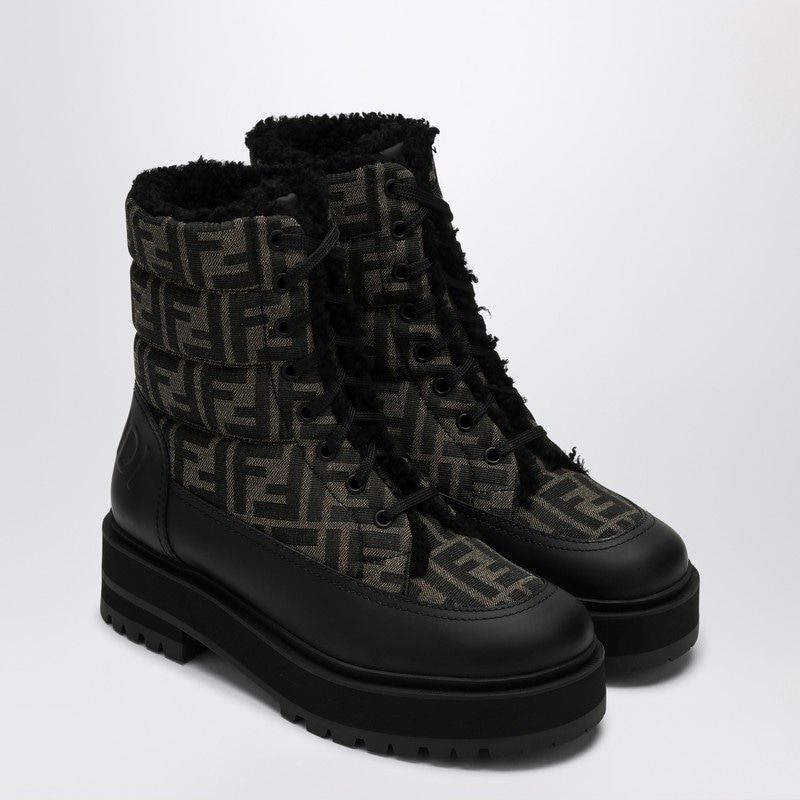 FENDI Signature Black Leather Biker Boots for Women