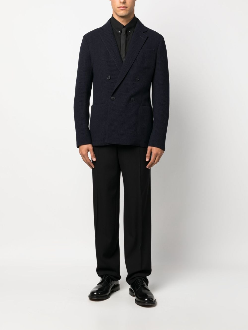 GIORGIO ARMANI Navy Blue Wool Double-Breasted Blazer for Men