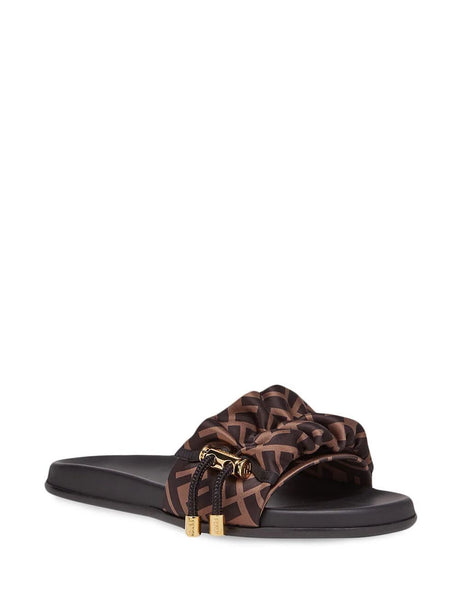 FENDI Brown Toggle FF Logo Slide Sandals for Women - SS24 Collection
