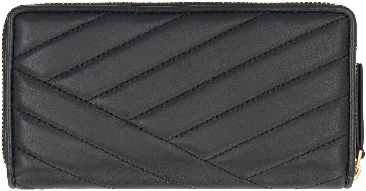 TORY BURCH Black Leather Kira Chevron Zip Continental Wallet for Women