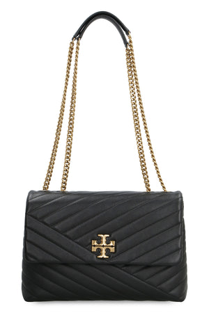 TORY BURCH Black Chevron Matelassé Handbag for Women with Gold Monogram