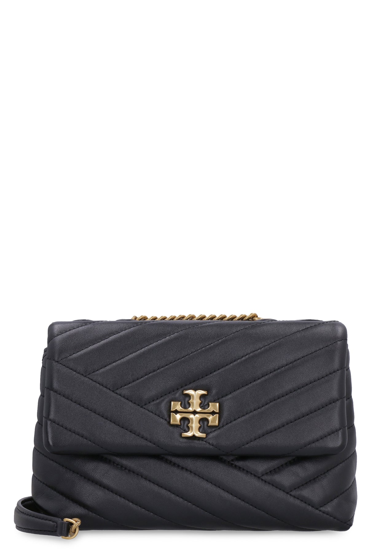 TORY BURCH Kira Chevron Quilted Lamb Leather Small Shoulder Bag in Black - 22.5x15x8 cm