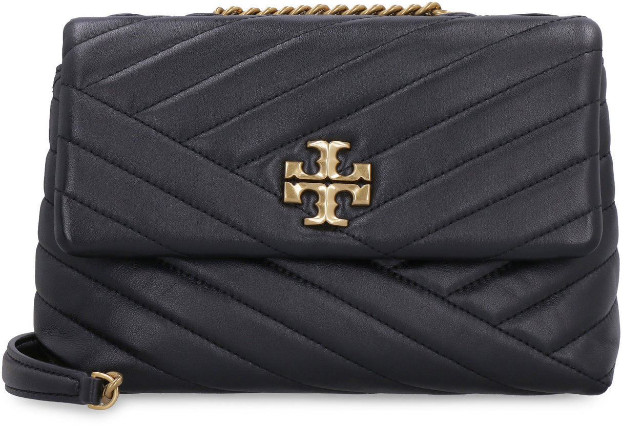 TORY BURCH Elegant Chevron Quilted Small Leather Hobo Handbag in Black