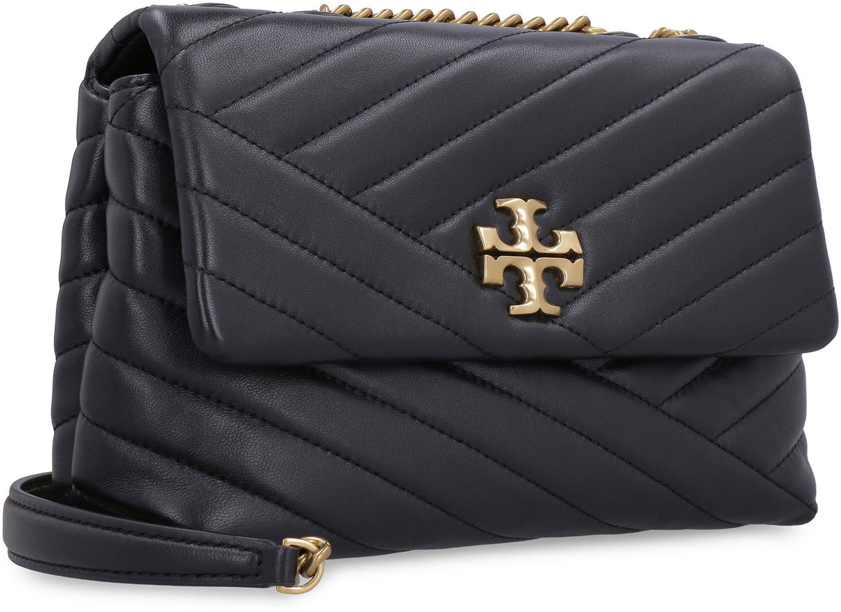 TORY BURCH Elegant Chevron Quilted Small Leather Hobo Handbag in Black