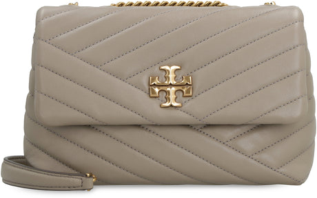 TORY BURCH Chevron Quilted Small Gray Leather Shoulder Bag for Women