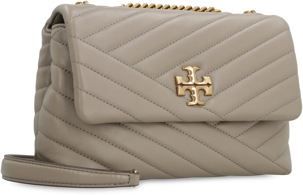 TORY BURCH Chevron Quilted Small Gray Leather Shoulder Bag for Women