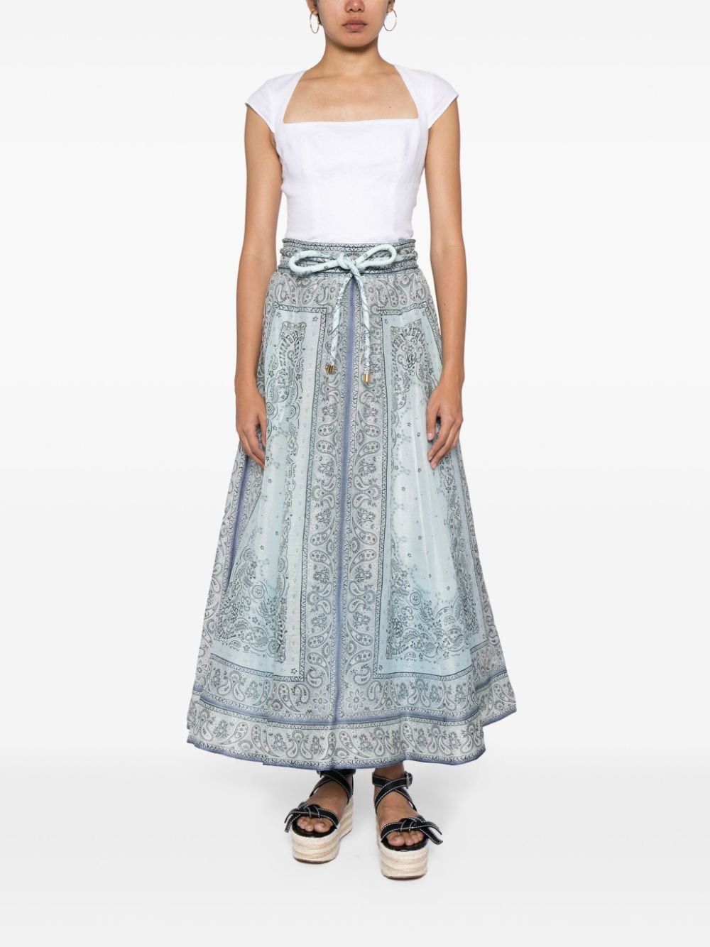 Blue Skirt in Linen and Silk for Women - Spring/Summer 2024