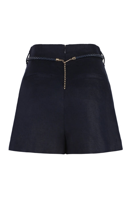 ZIMMERMANN Navy Linen Shorts with Waist Belt for Women