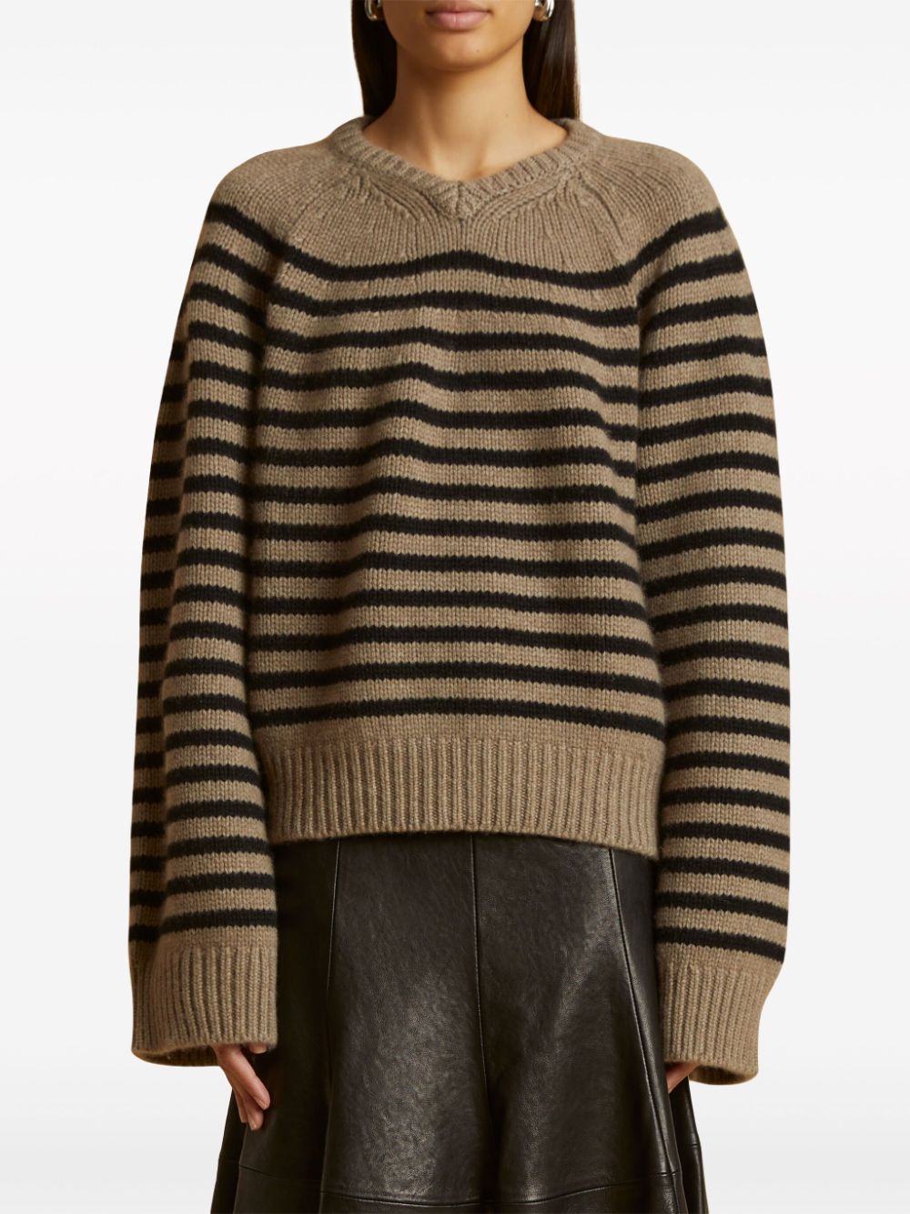 KHAITE Striped Cashmere Jumper with Split Neck and Ribbed Cuffs for Women