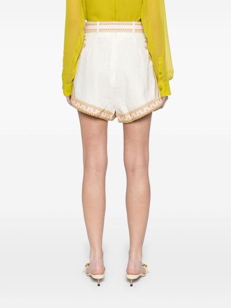 ZIMMERMANN Embroidered Cream Linen Shorts with Detachable Belt