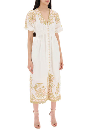 ZIMMERMANN Waverly White Linen Embroidered Midi Dress