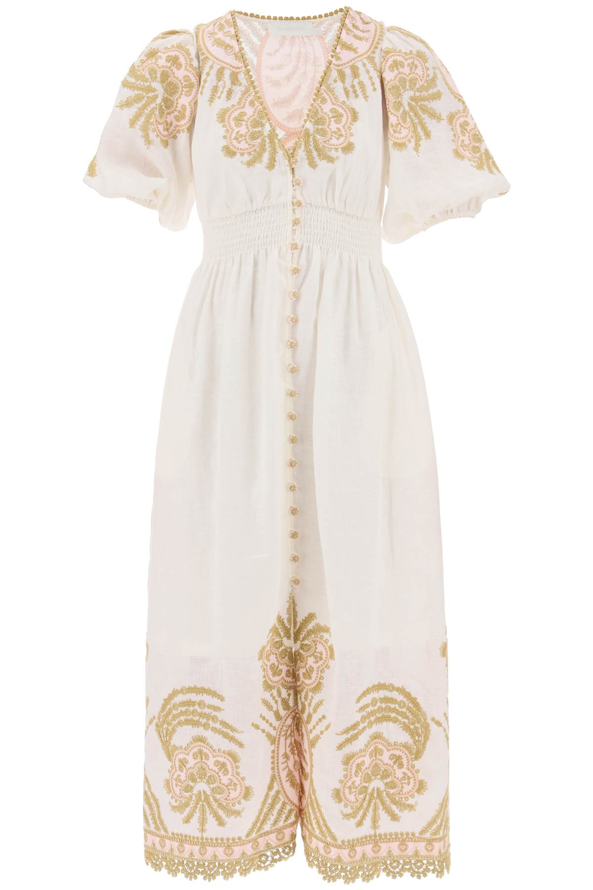 ZIMMERMANN Waverly White Linen Embroidered Midi Dress