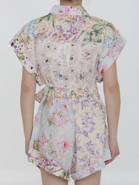 ZIMMERMANN Floral Linen Playsuit with Belted Waist