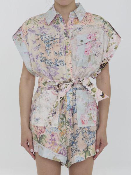 ZIMMERMANN Floral Linen Playsuit with Belted Waist